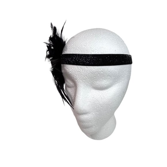 Flappers Style Black Rhinestone Feathered Headband Art Deco Style One Size Adult - Picture 2 of 6